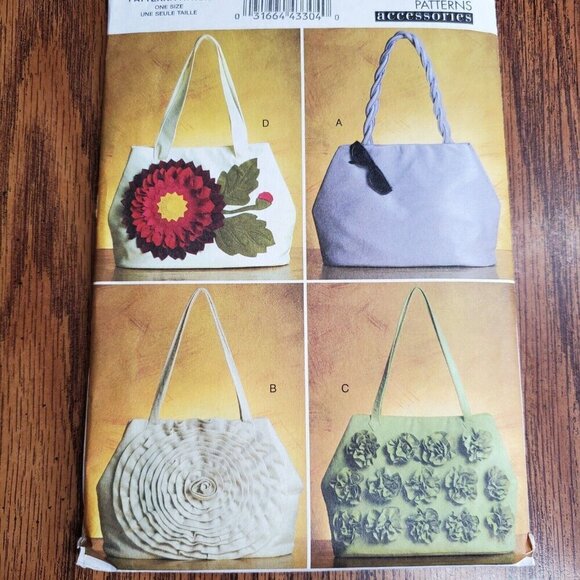 00s Vogue Pattern V8642 Handbag Purse Shoulder Bag Braided Straps Fabric Flowers - Picture 1 of 3